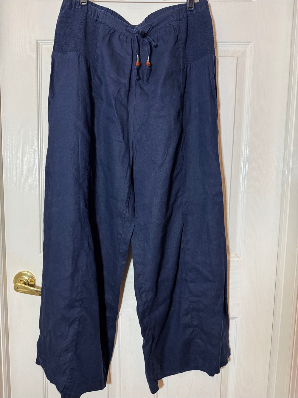 Sigrid Olsen Women’s Linen Navy Elastic Waist Wide-Leg Pants Sz Large